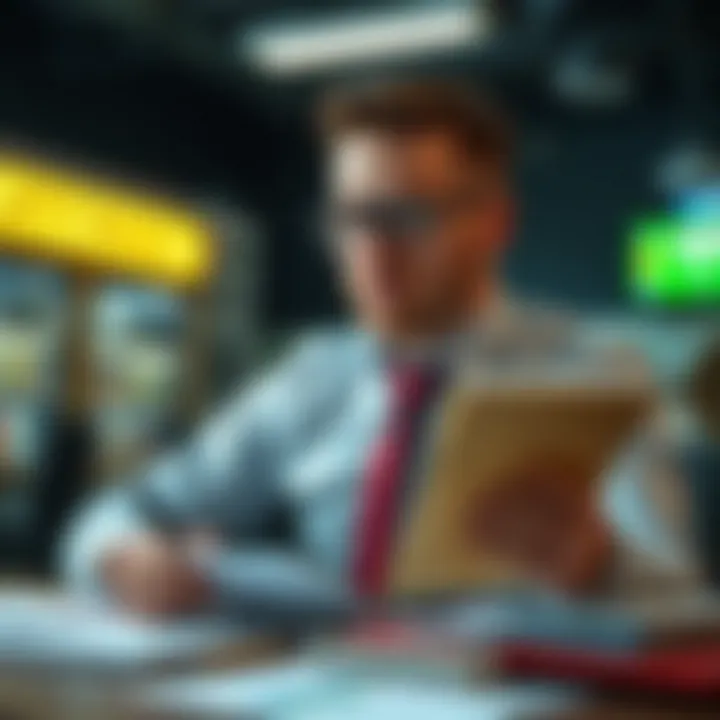 A confident individual studying betting strategies with a notepad and lottery materials.