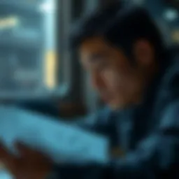 A contemplative figure gazing at financial documents