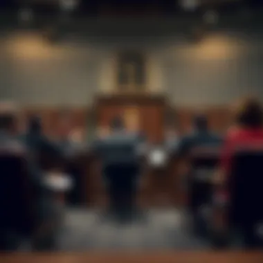 A courtroom scene depicting legal implications of lottery fraud