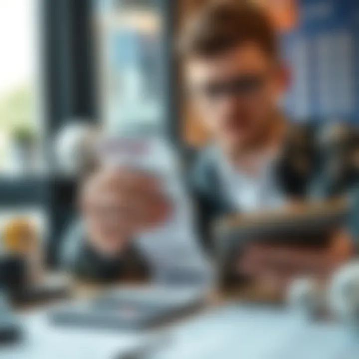 Person strategizing their lottery picks using a ticket and calculator