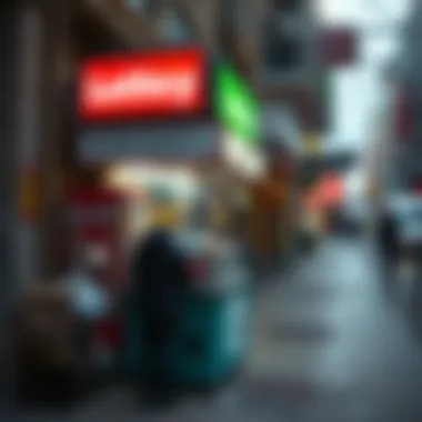 Vibrant lottery kiosk in a bustling city