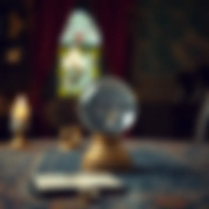 A crystal ball placed on a mystical table
